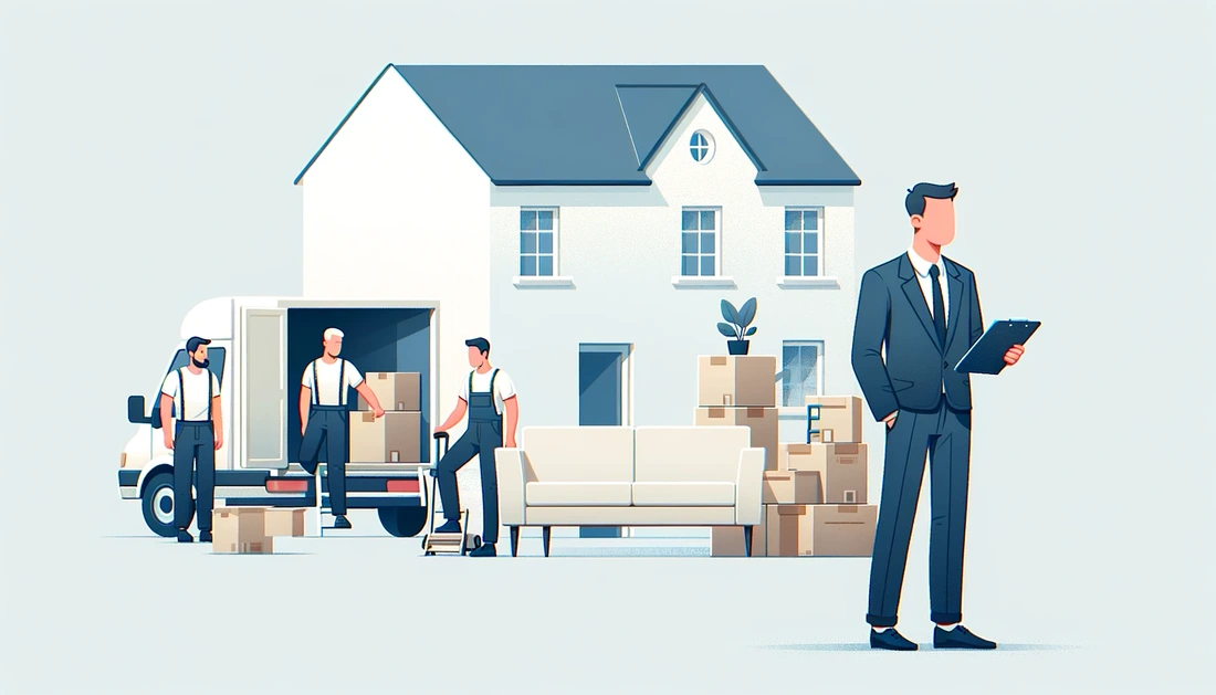 Property professional supervising a house clearance crew loading a van outside a property Property professional supervising a house clearance crew loading a van outside a property