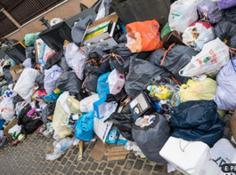 Bagged household waste ready for recycling from a Derby clearance Bagged household waste ready for recycling from a Derby clearance